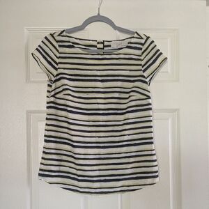 LOFT | Navy, Yellow Green, White Striped Blouse
